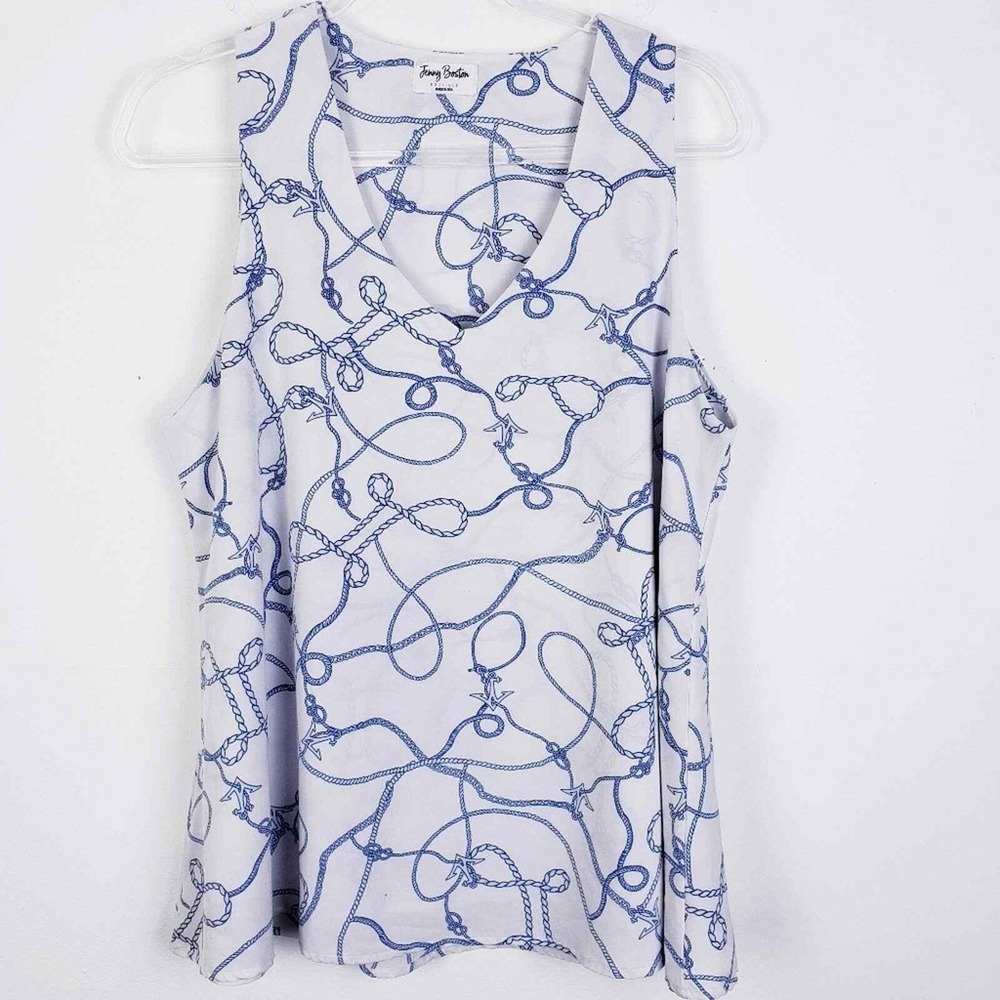 Jenny Boston Boutique Sleeveless White & Blue Rope‎ design Swing Top Size Large